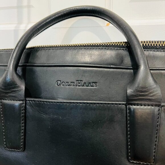 Cole Haan Black Leather Briefcase Messenger Bag - Picture 13 of 16
